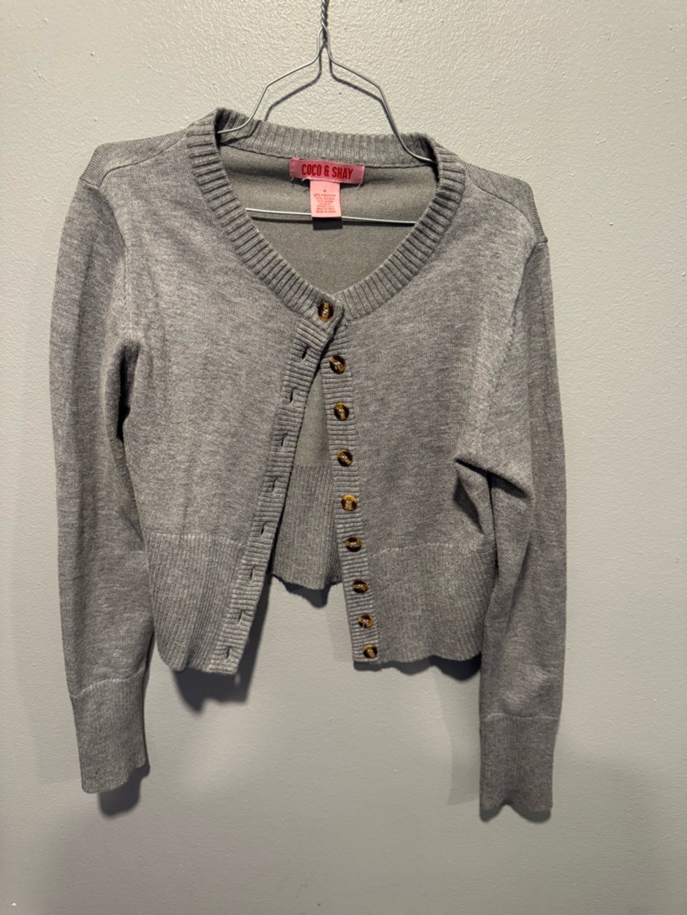 COCO & SHAY Gray Cropped Button Cardigan